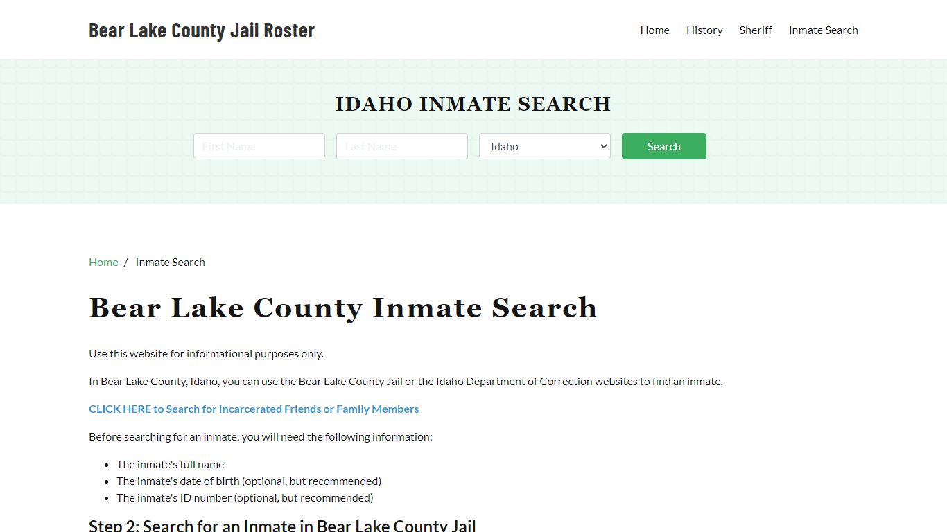 Bear Lake County, ID Detainee Lookup