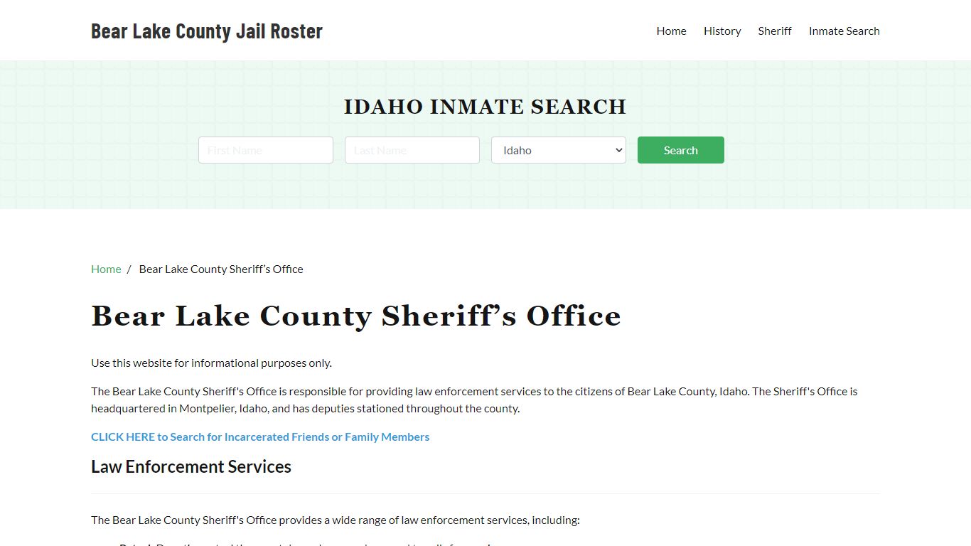 Bear Lake County Sheriff Office, ID, Arrest Warrants Search